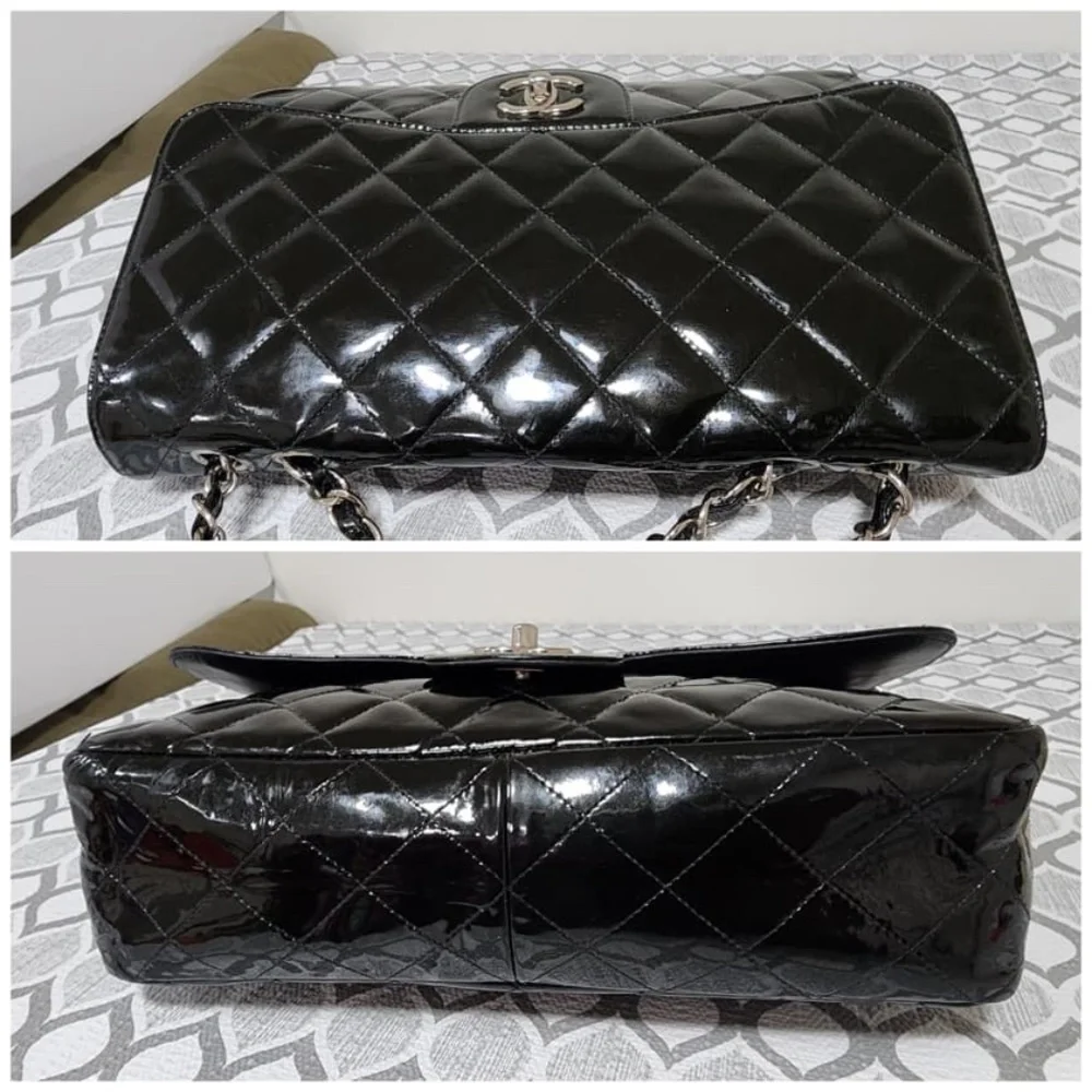 Authentic Chanel Quilted Patent Leather Maxi Classic Single Flap Bag